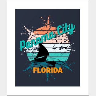 Panama City Florida Retro Exploding Sunset Posters and Art